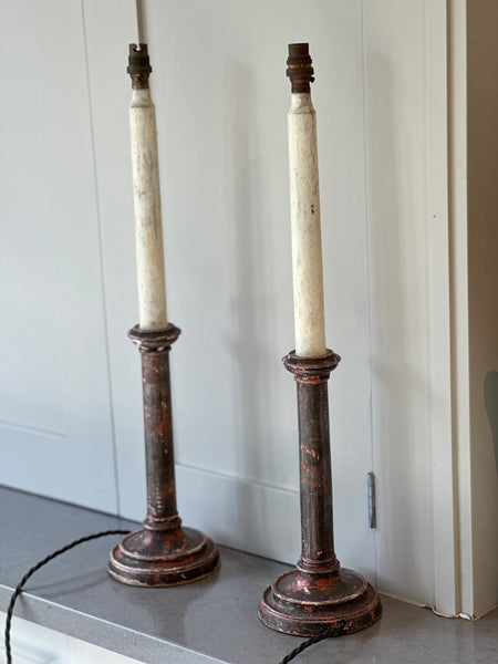Pair of Tall French Wooden Table Lamps