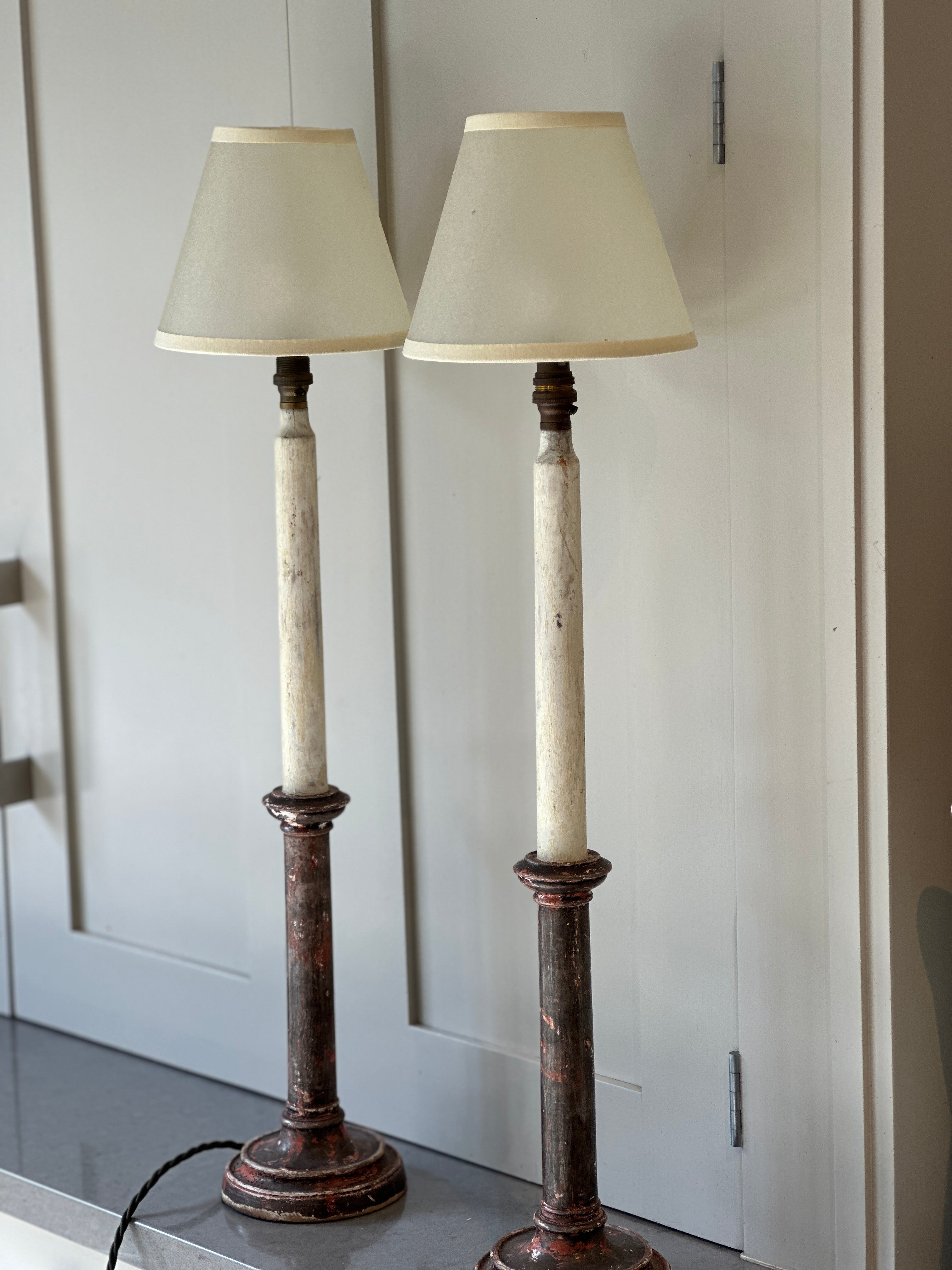 Pair of Tall French Wooden Table Lamps