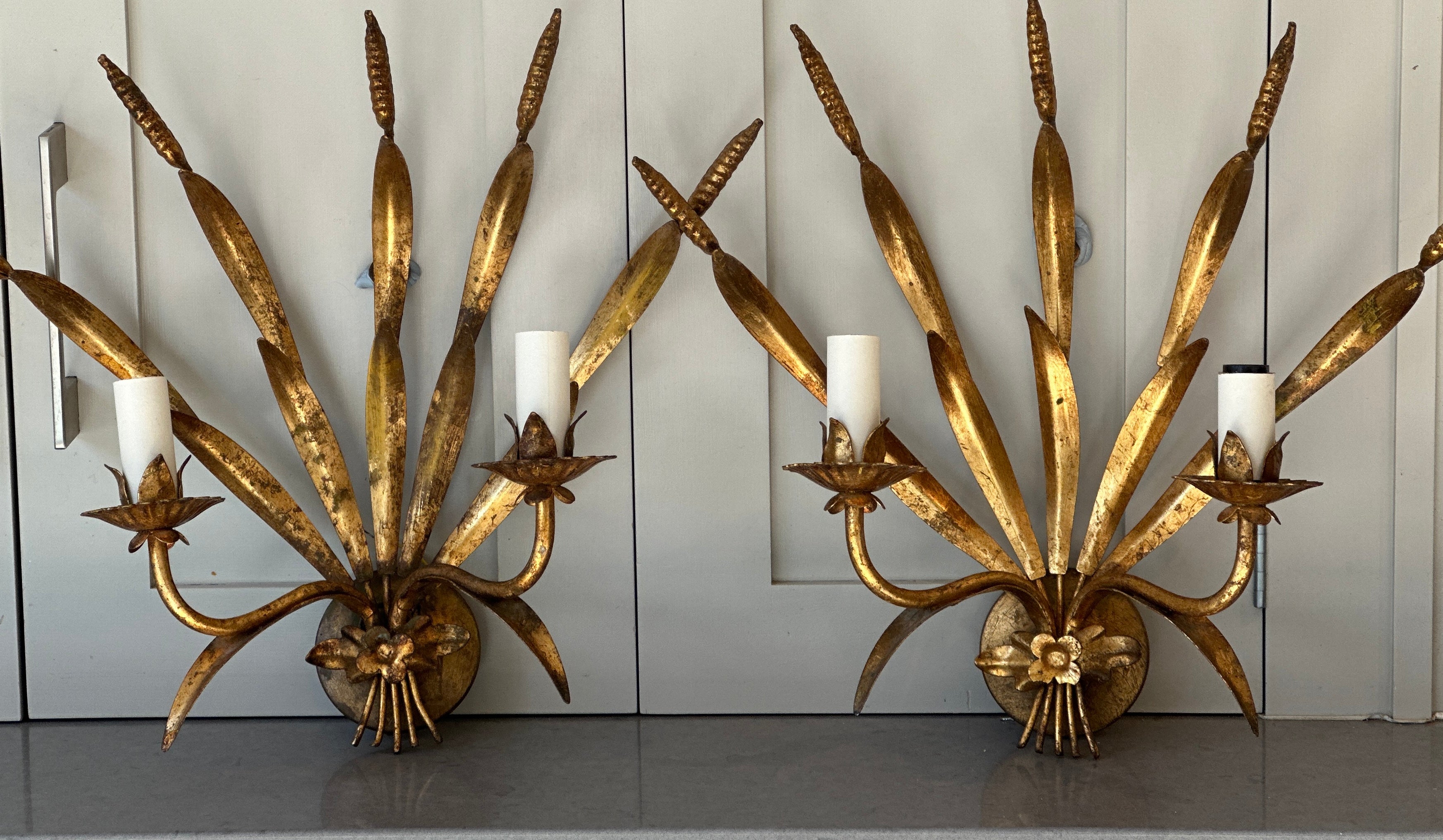 Pair of Spanish Gilt Ironwork Sconces