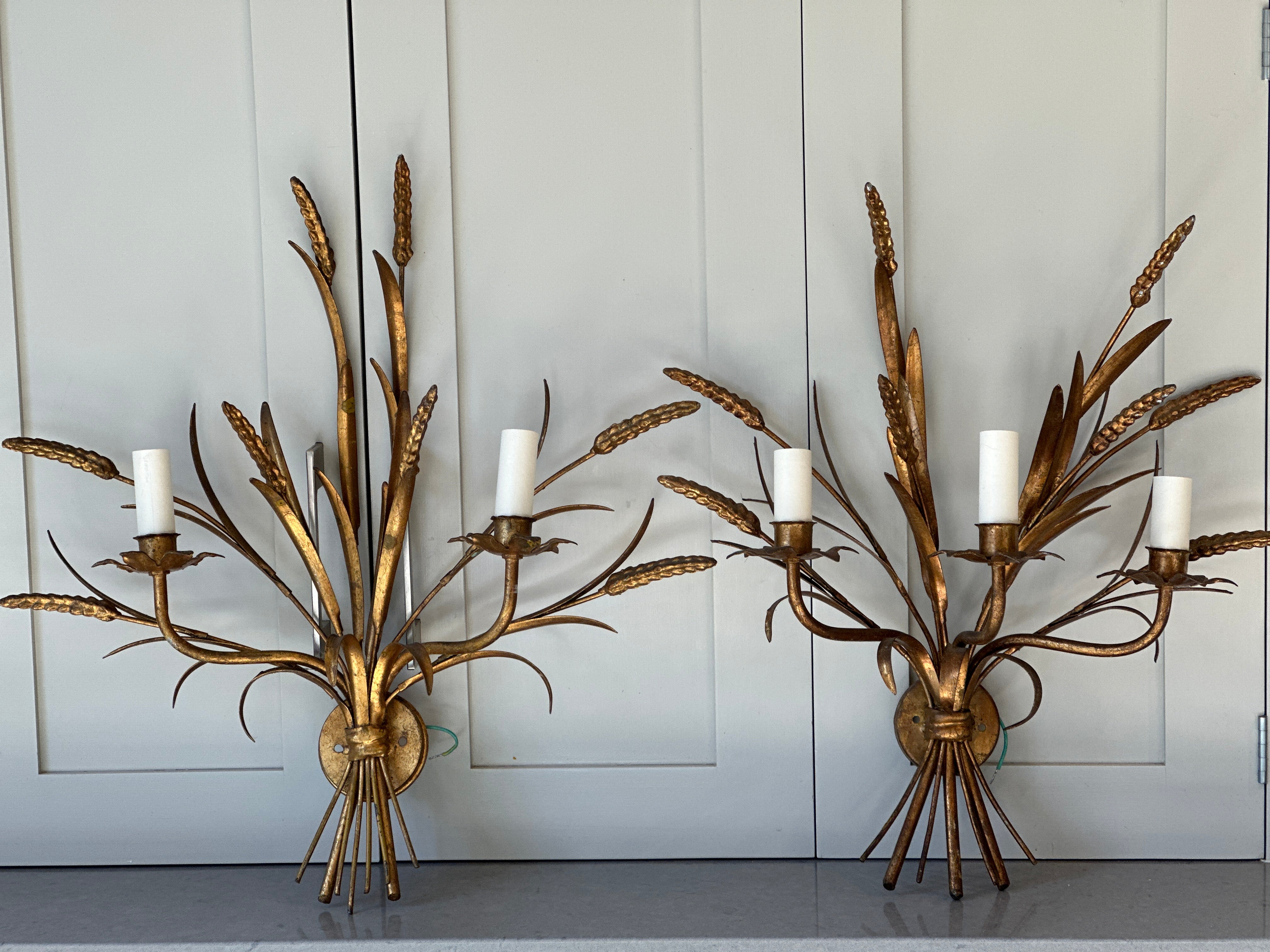 Large Pair of Vintage Spanish Wheatsheaf Sconces