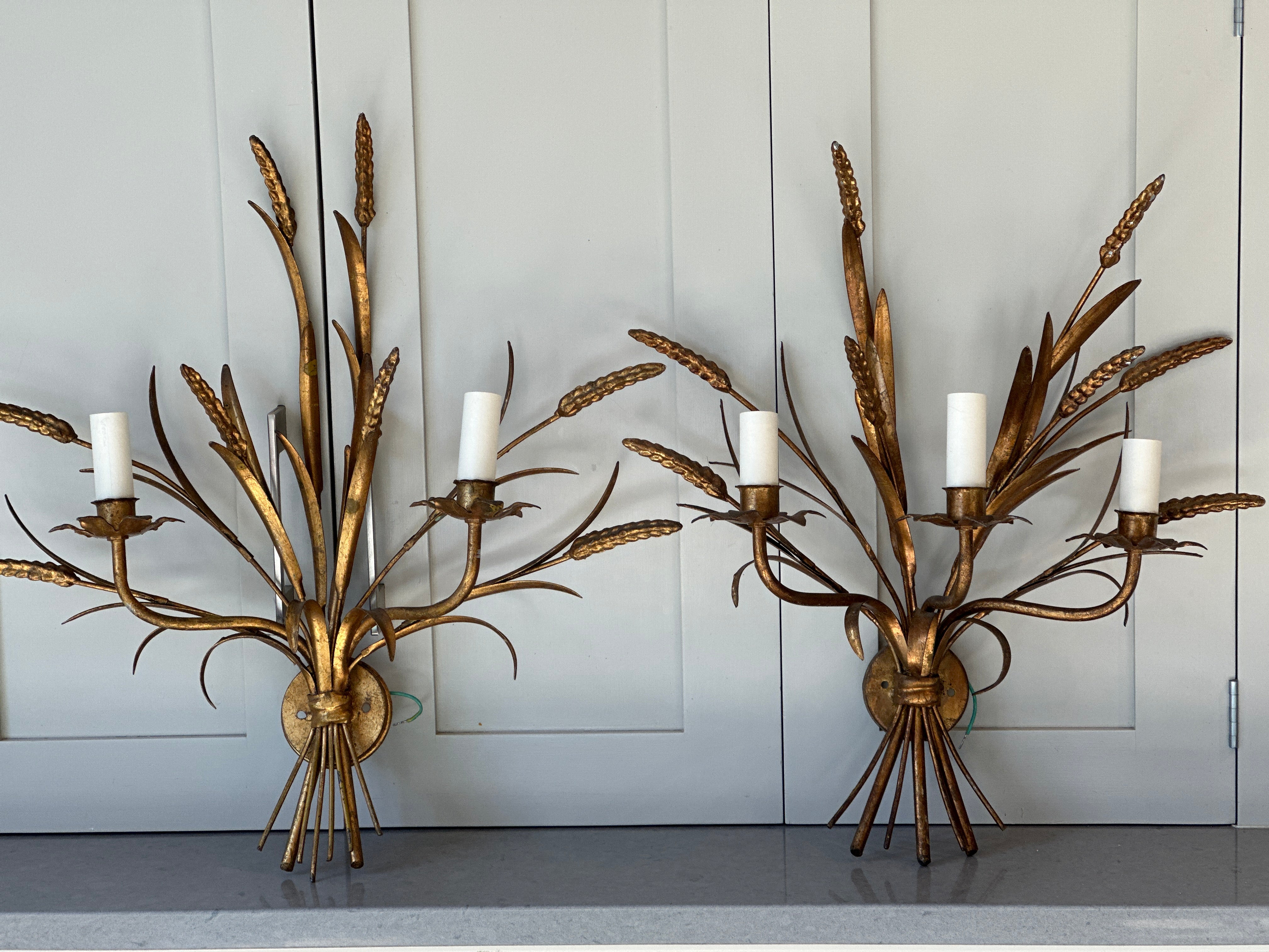 Large Pair of Vintage Spanish Wheatsheaf Sconces