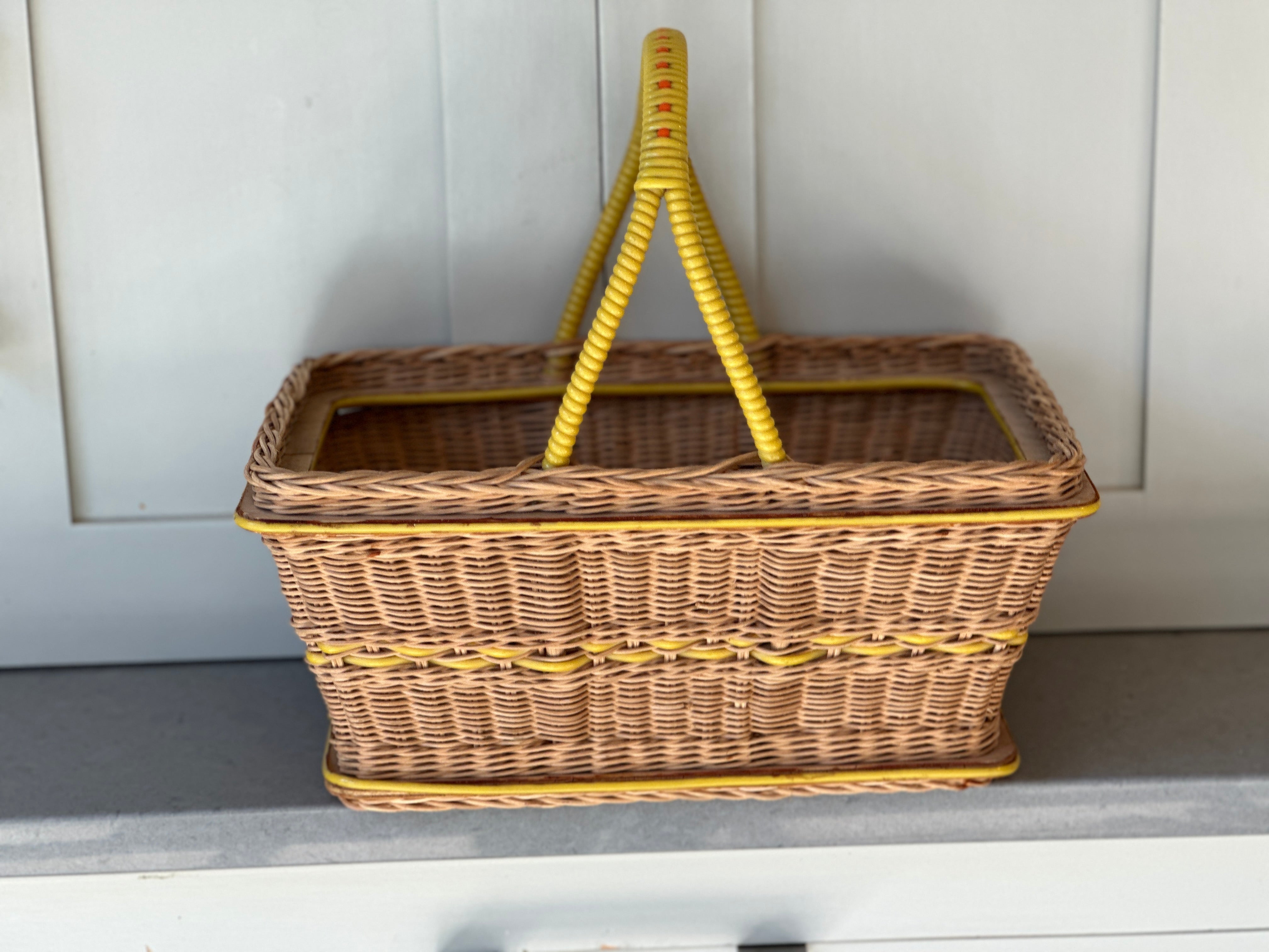 Vintage Wicker Shopper with Yellow Accents