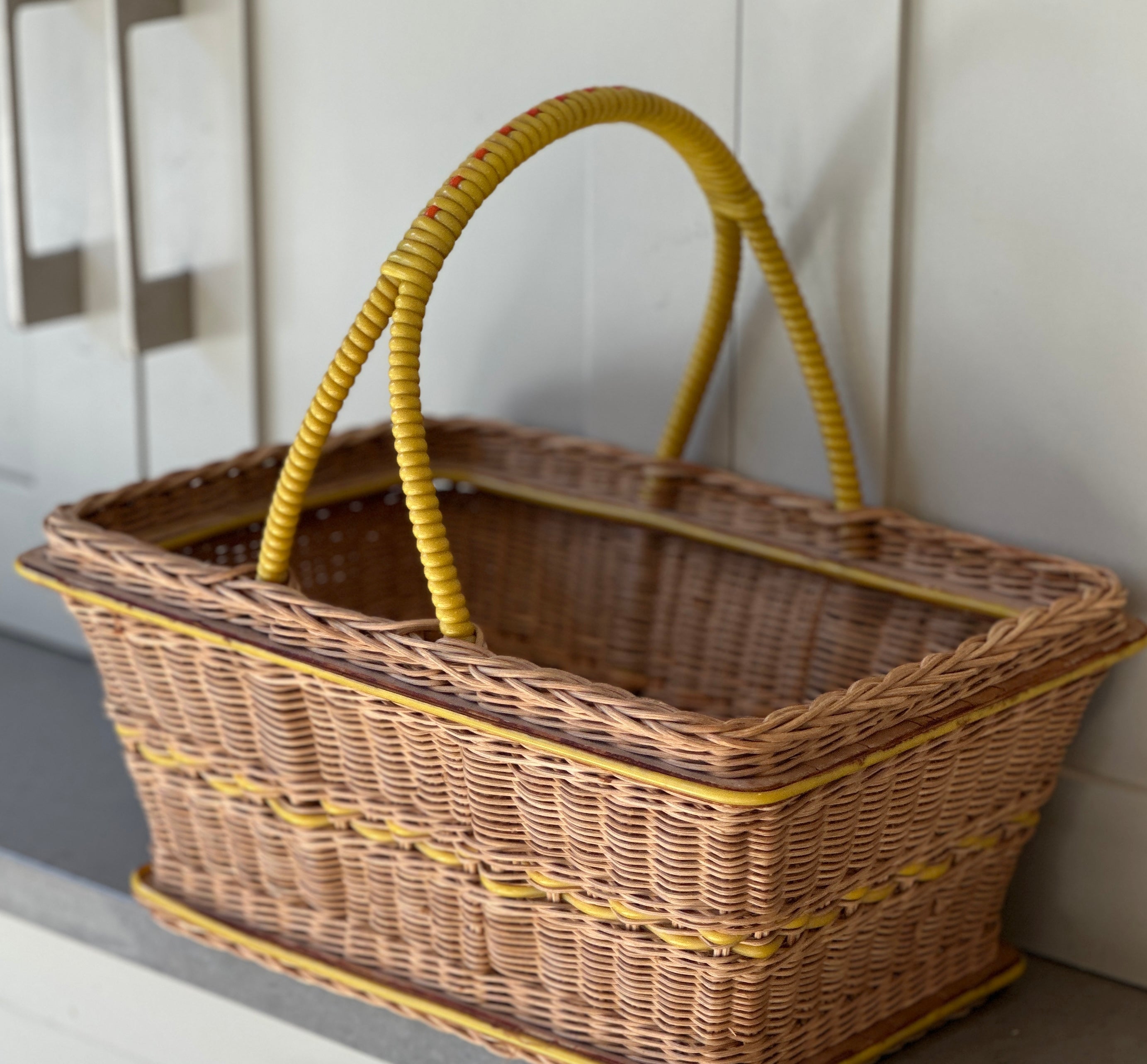 Vintage Wicker Shopper with Yellow Accents