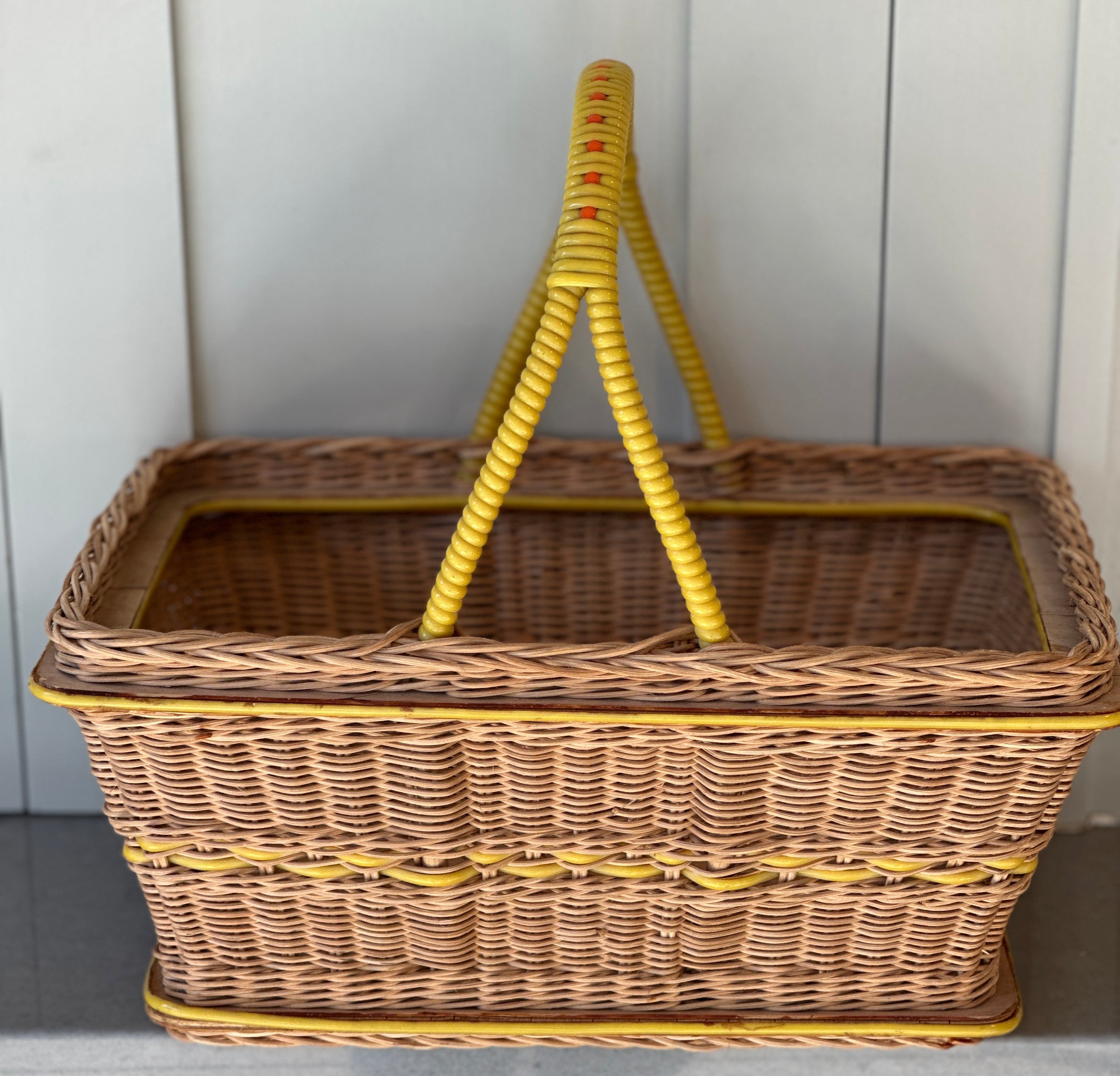 Vintage Wicker Shopper with Yellow Accents