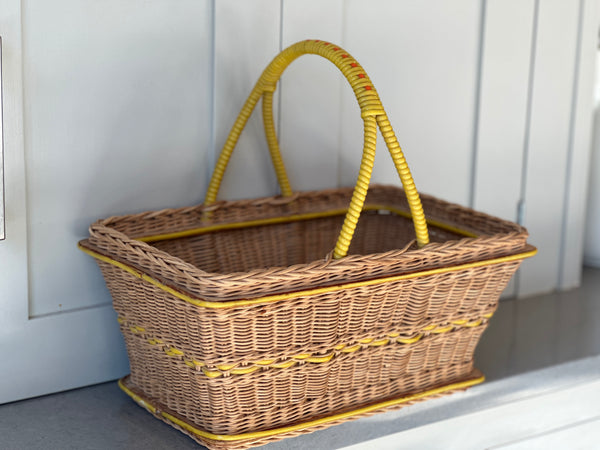 Vintage Wicker Shopper with Yellow Accents