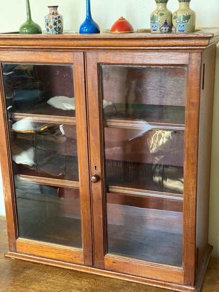 Charming Small Mahogany Glazed Counter top or Wall Cupboard