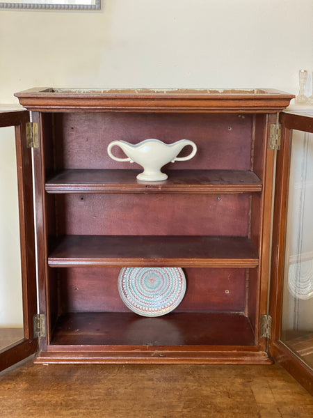 Charming Small Mahogany Glazed Counter top or Wall Cupboard