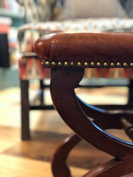 Antique leather X Frame Stool