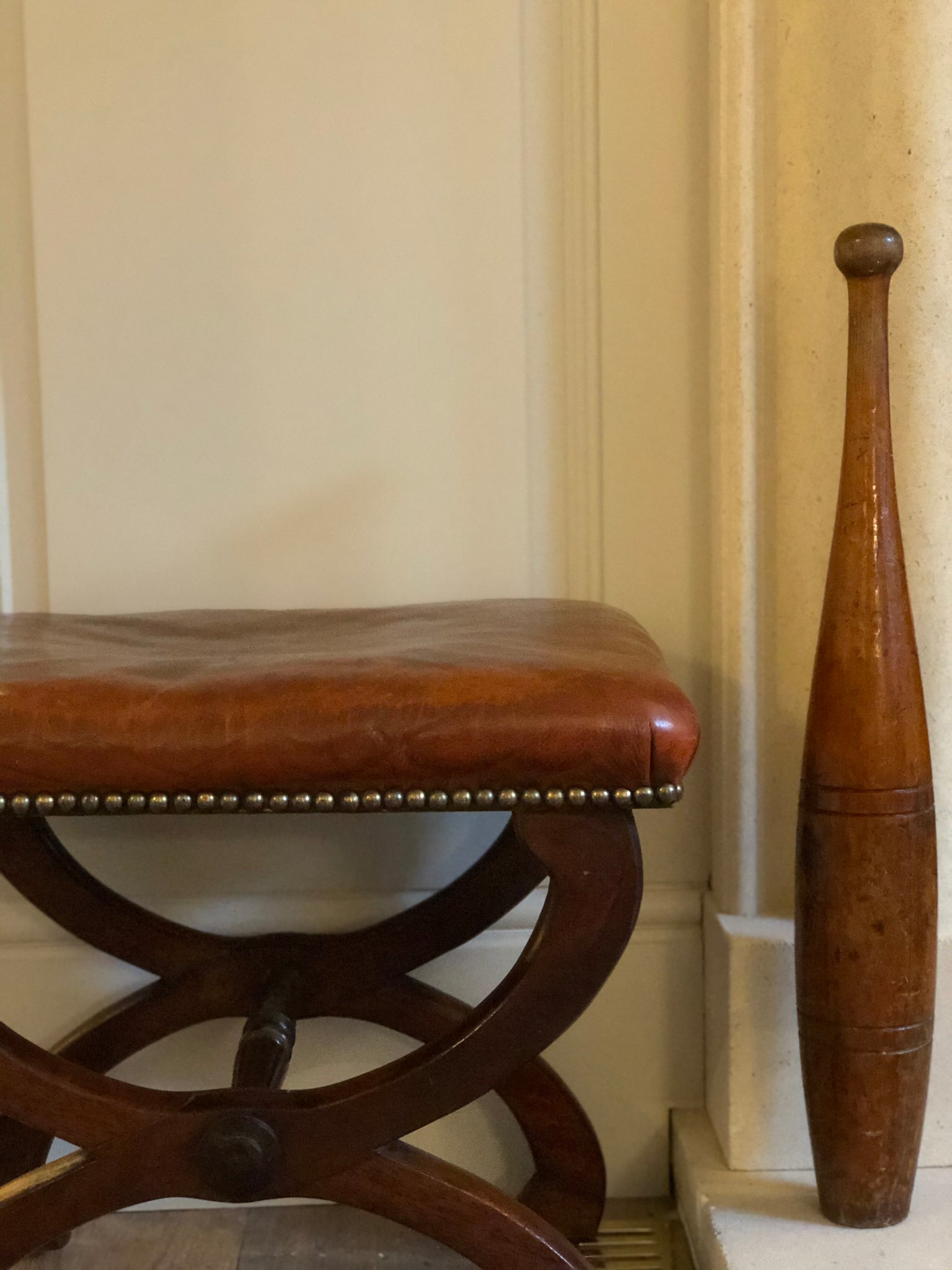 Antique leather X Frame Stool