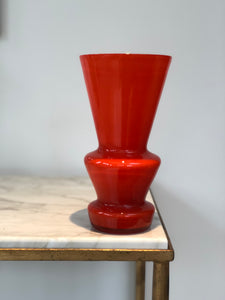 Orange/ Red Hooped glass Vase by Lindshammer