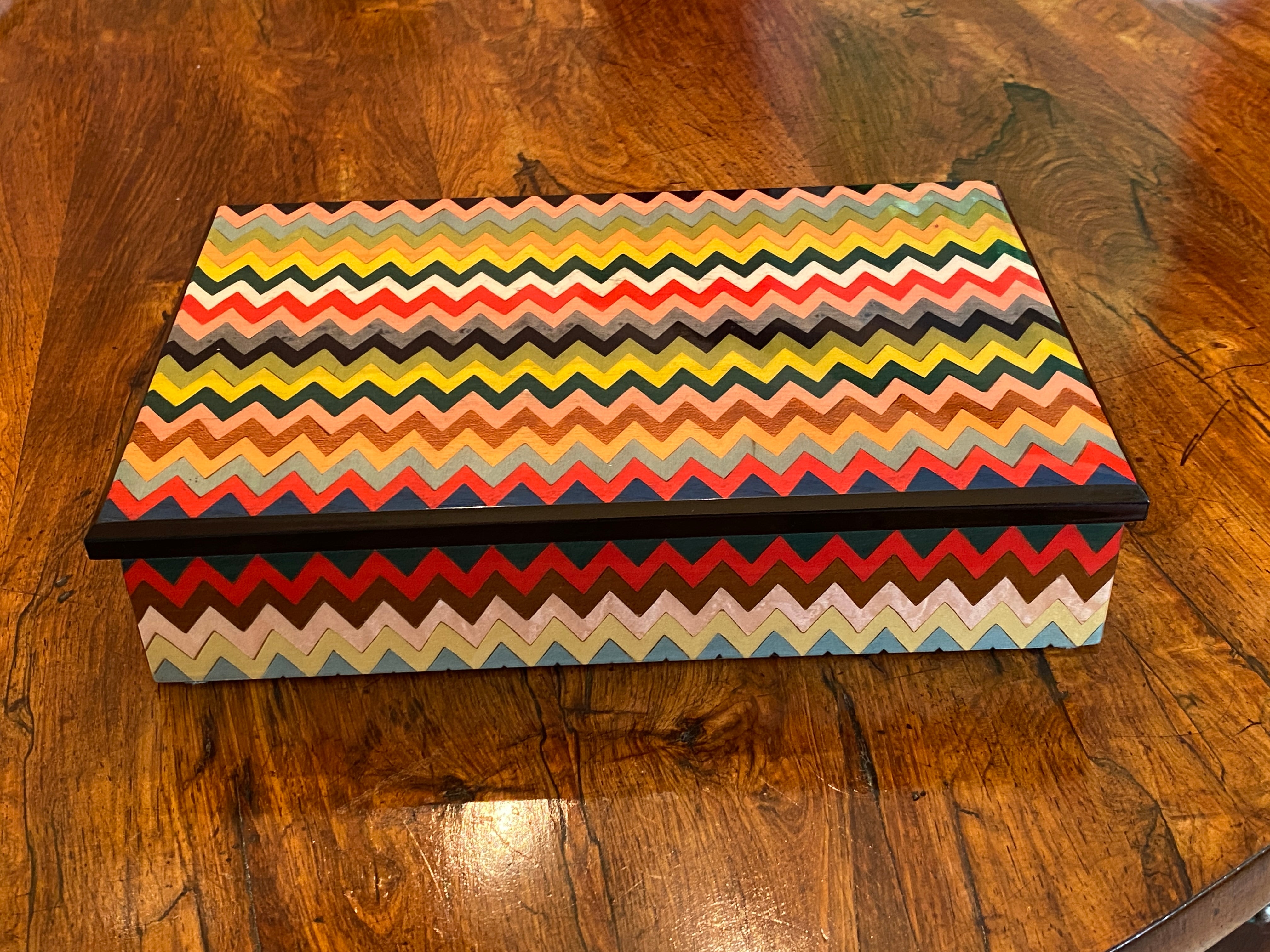 Large Handmade Marquetry Box with Chevron Design