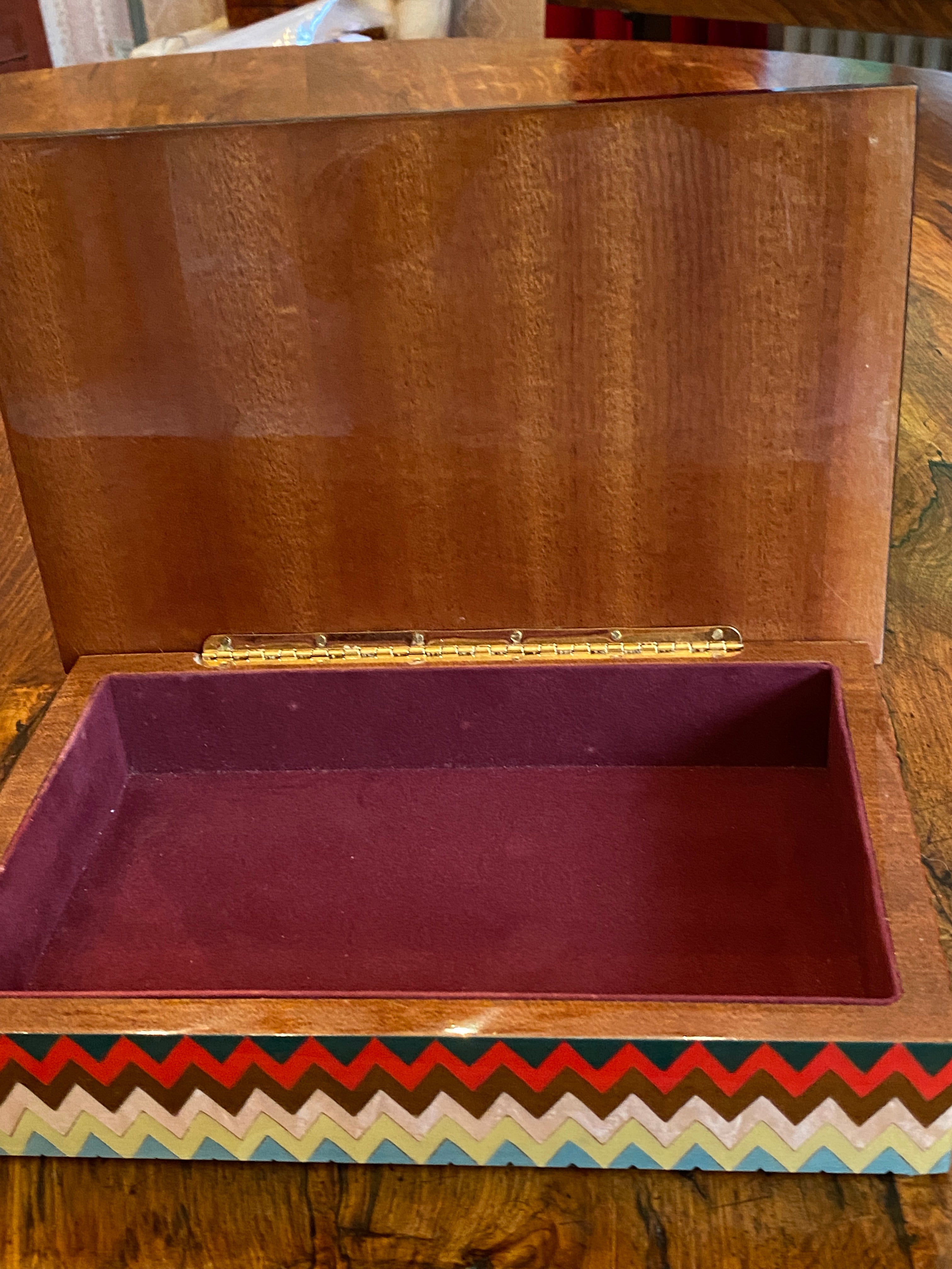 Large Handmade Marquetry Box with Chevron Design