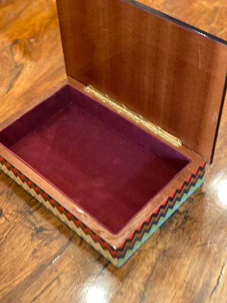 Large Handmade Marquetry Box with Chevron Design