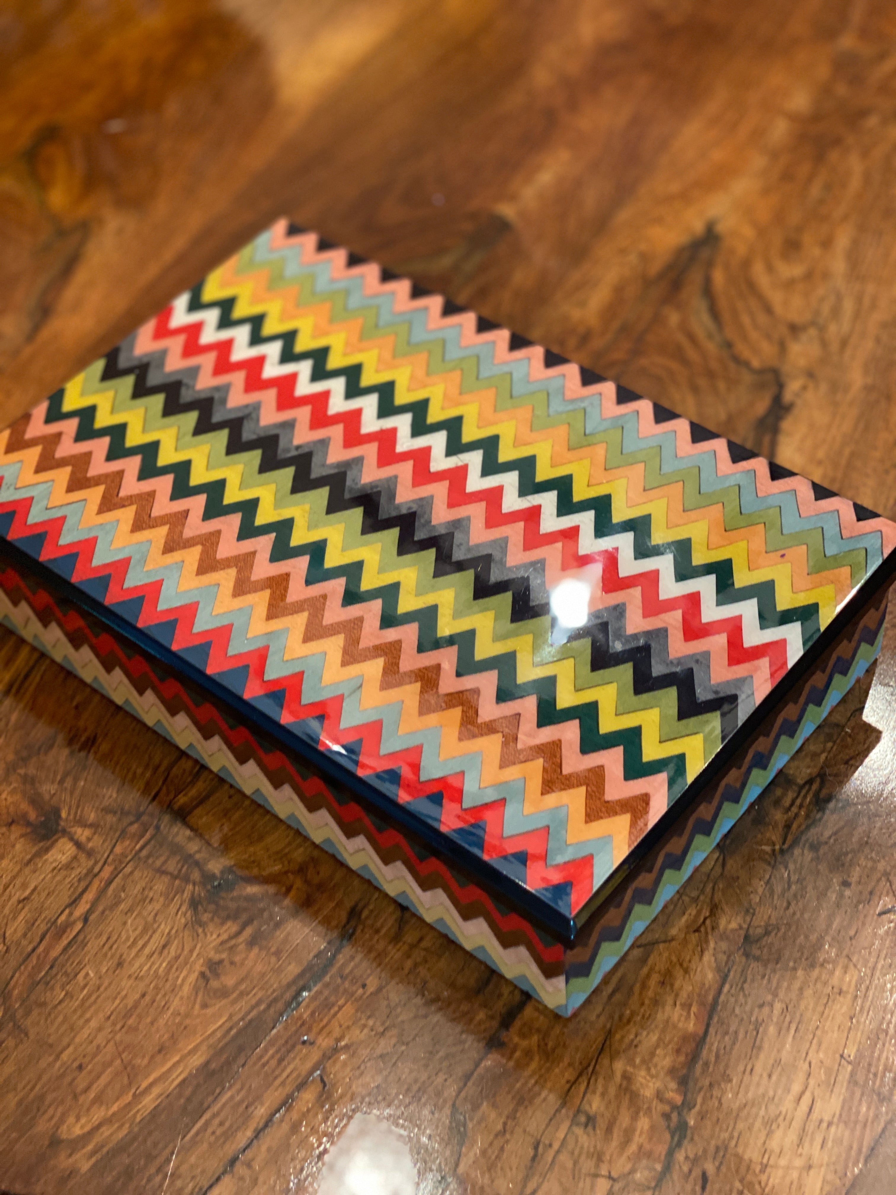 Large Handmade Marquetry Box with Chevron Design