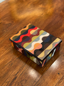 Medium Italian Marquetry Box with Modern Multi-Coloured Design