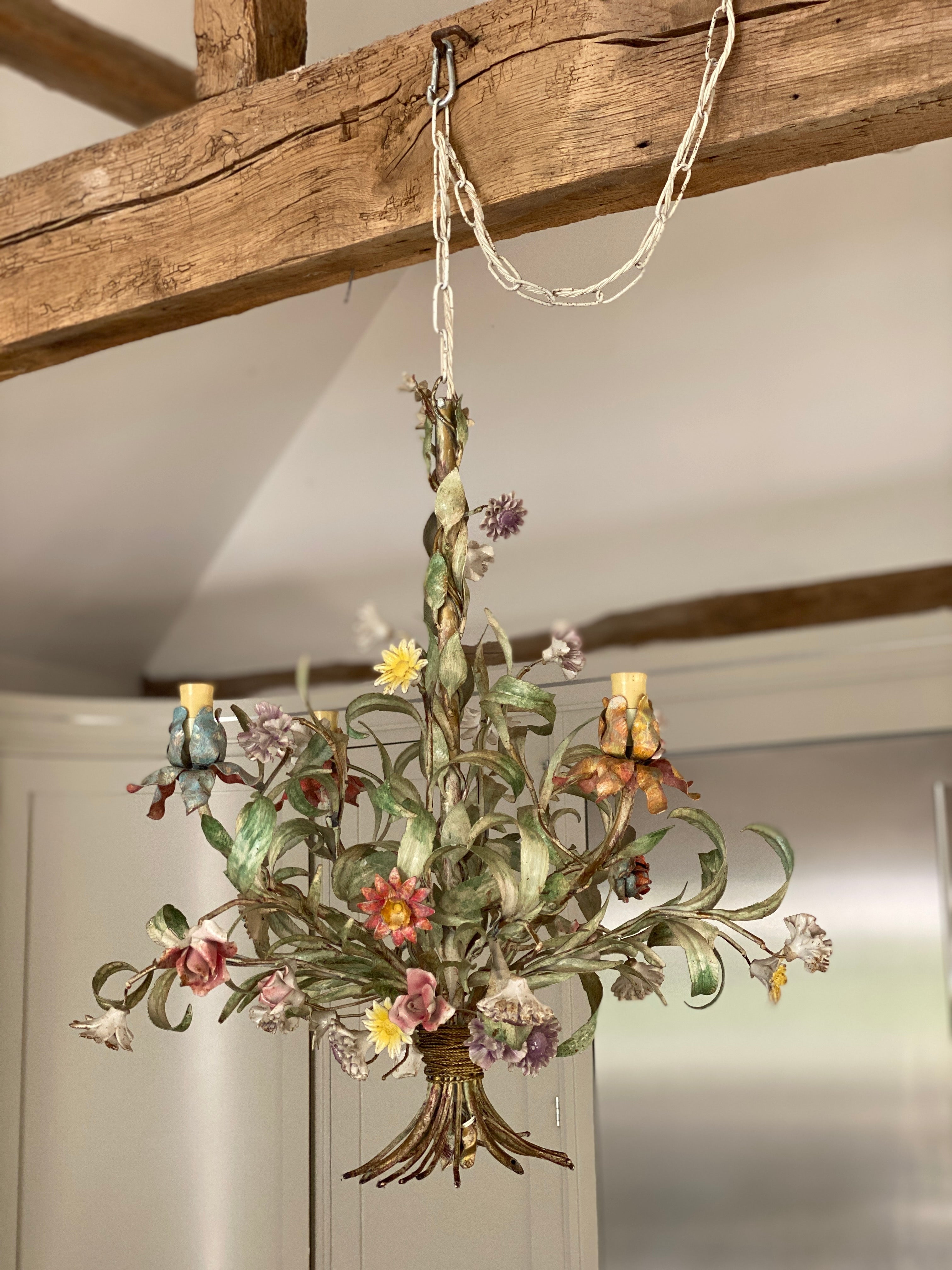 Vintage French Toleware Floral Chandelier