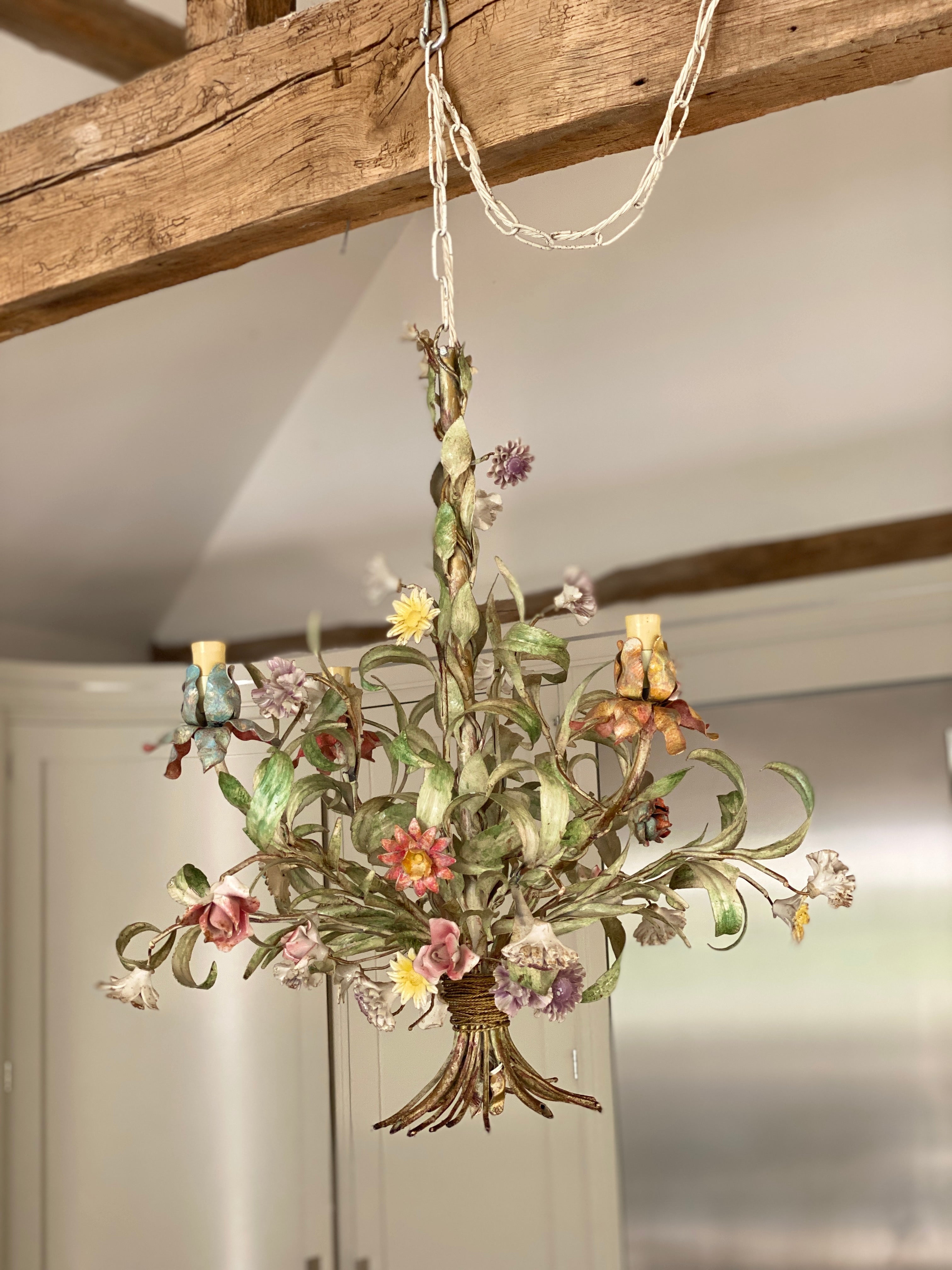 Vintage French Toleware Floral Chandelier