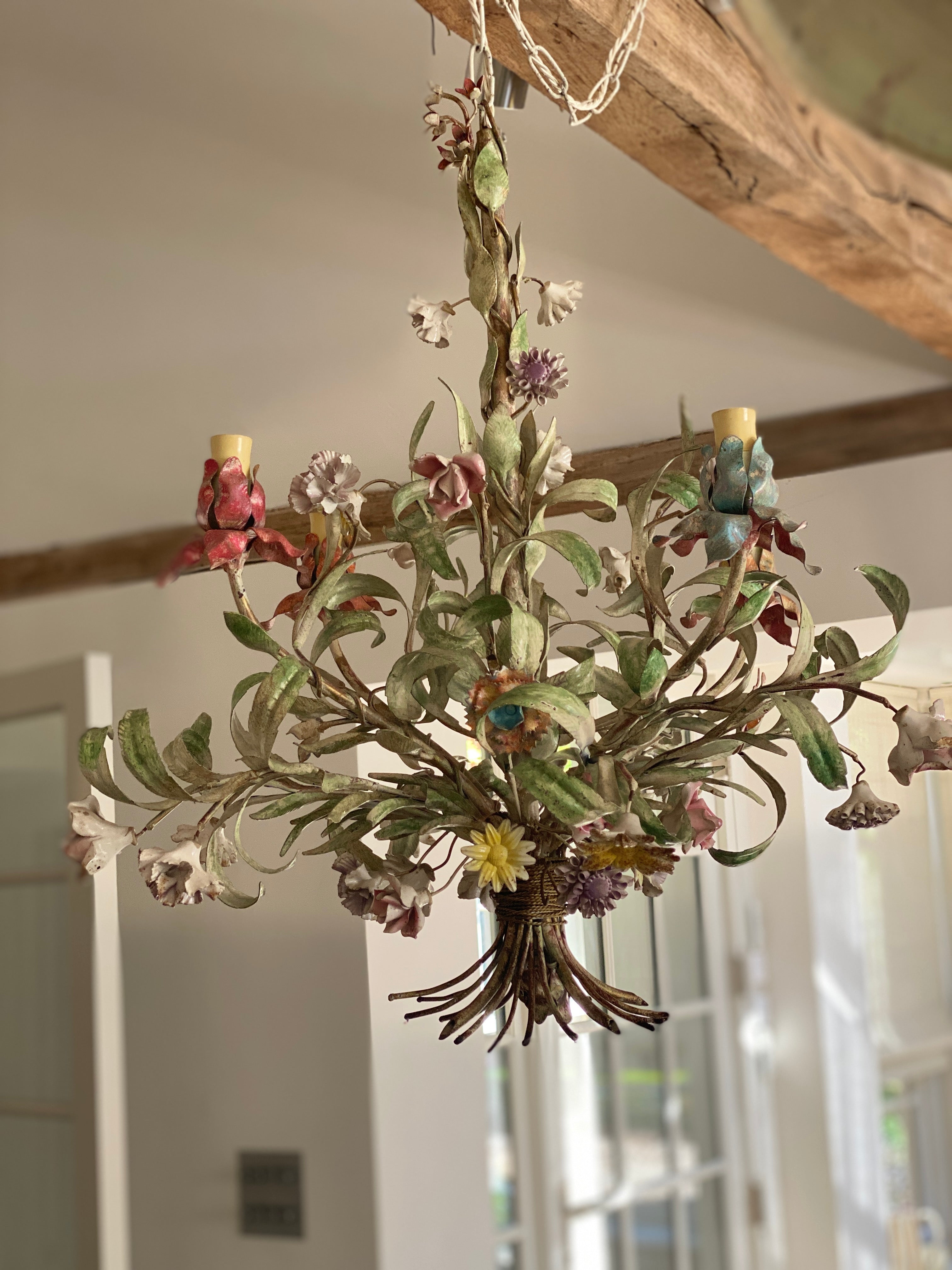 Vintage French Toleware Floral Chandelier