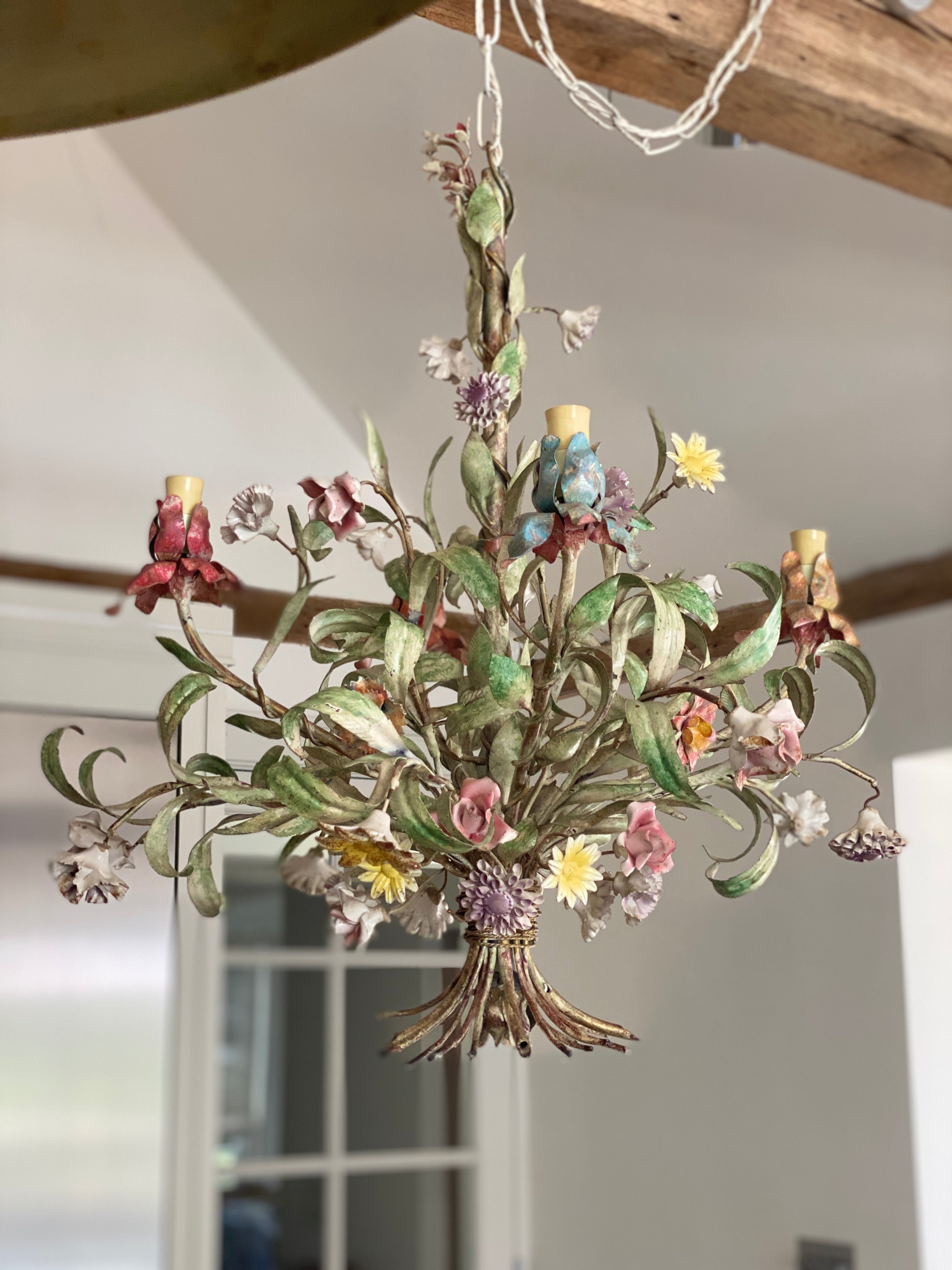 Vintage French Toleware Floral Chandelier