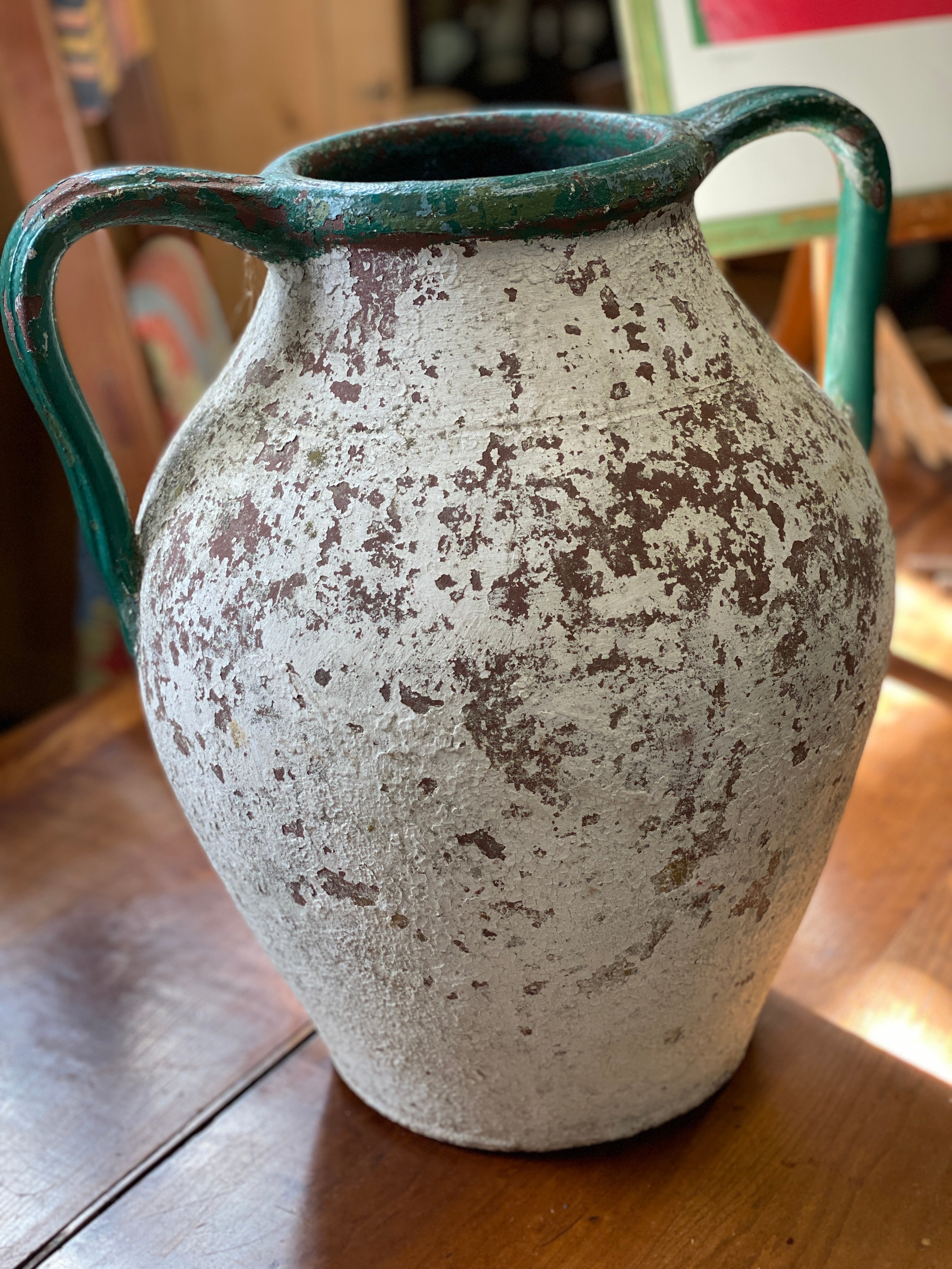 Large Green and White Terracotta Urn - Circa 1930