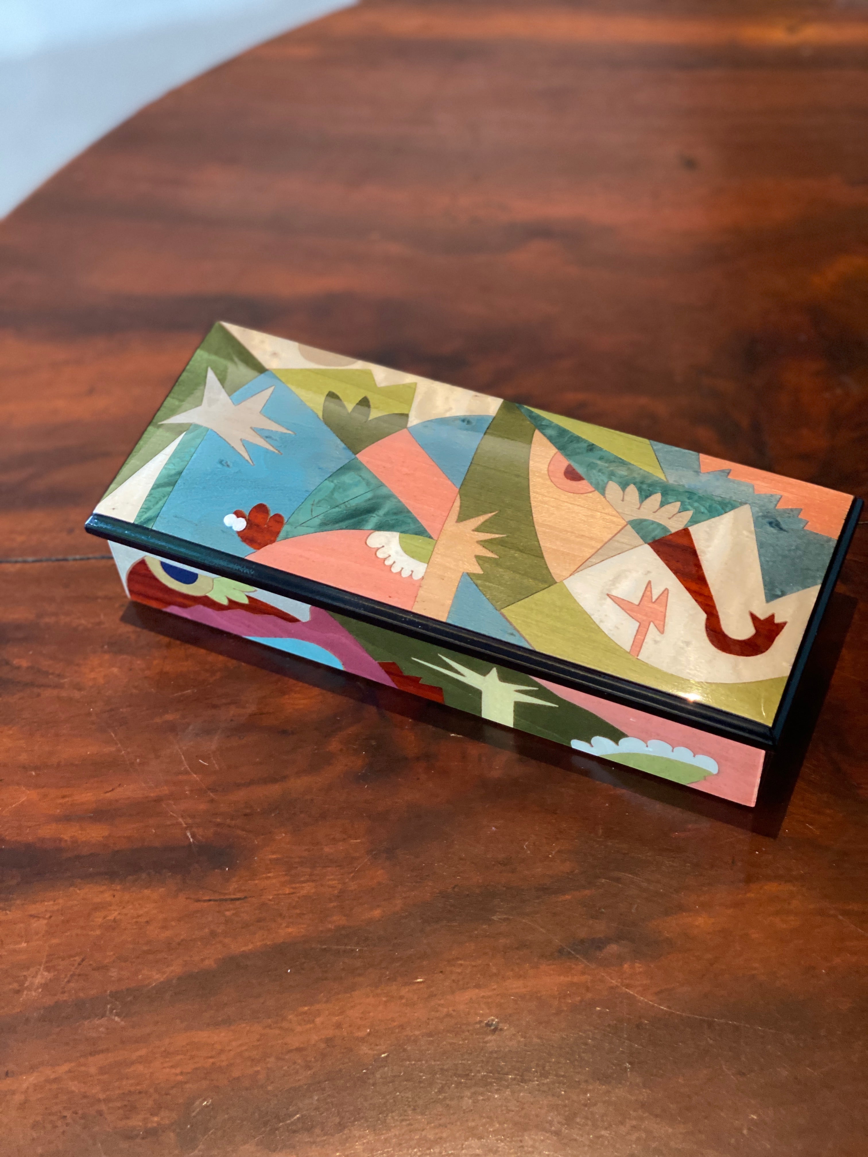 Long Italian Marquetry Boxes with Velvet Interiors