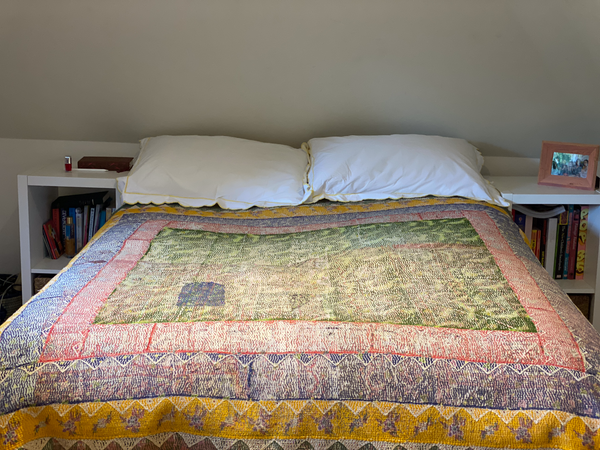 Colourful Antique Kantha Bedspread