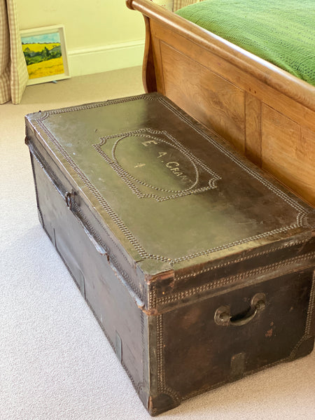 Rare 19th Century  large leather & camphor wood campaign chest