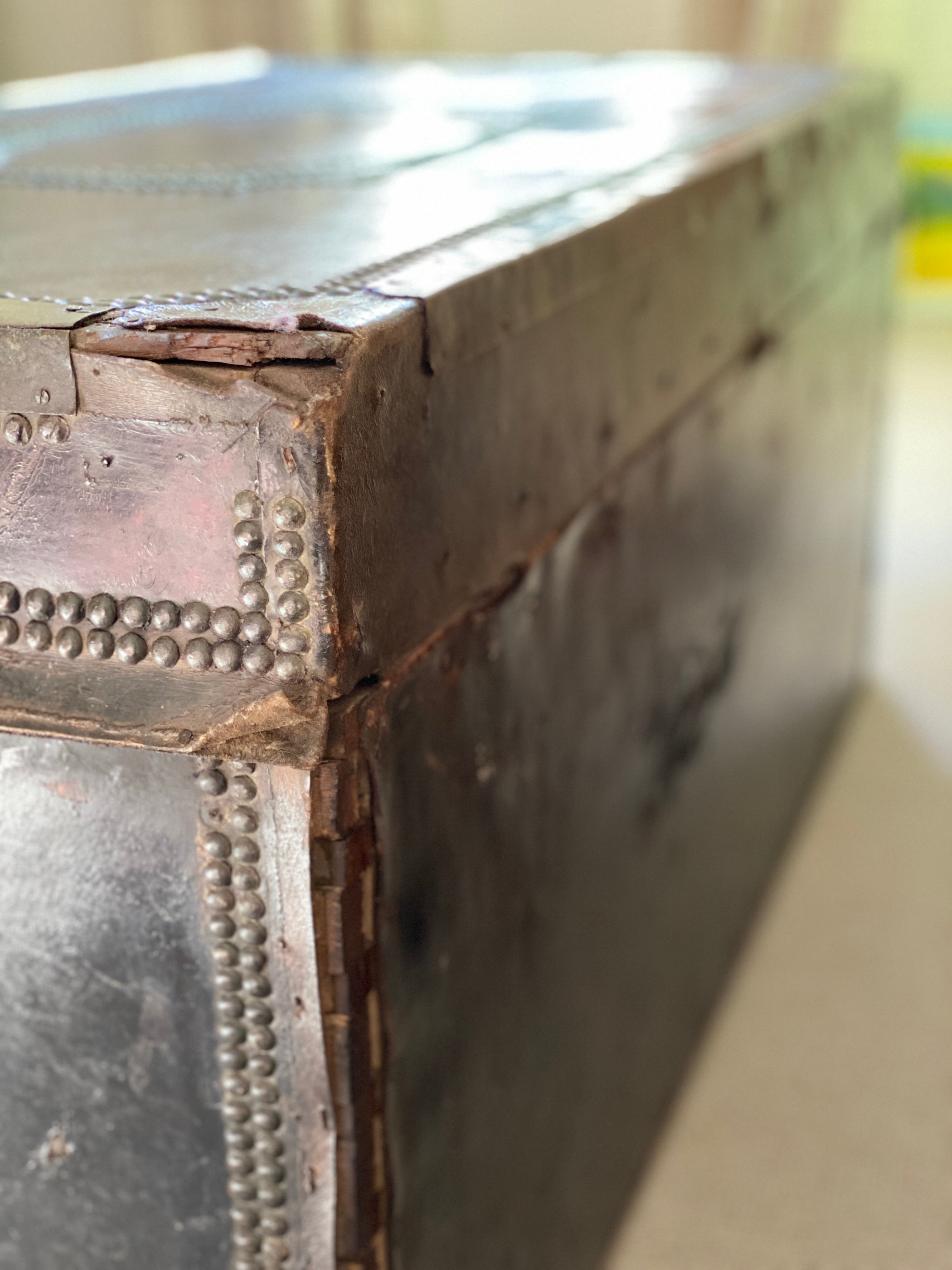 Rare 19th Century  large leather & camphor wood campaign chest