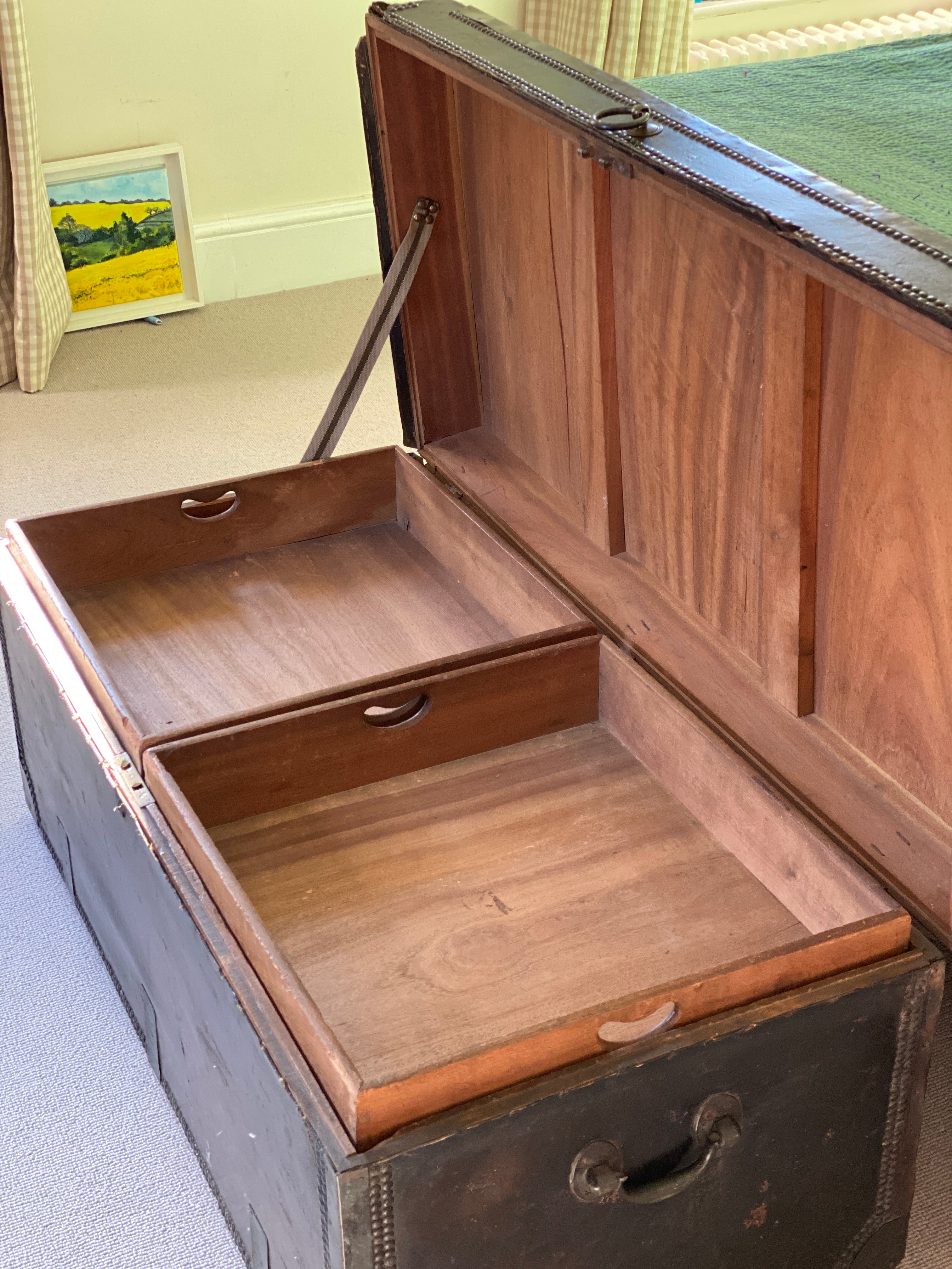 Rare 19th Century  large leather & camphor wood campaign chest