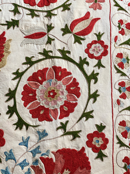 Fine Silk Embroidered Vintage Suzani Wallhanging from Uzbekistan