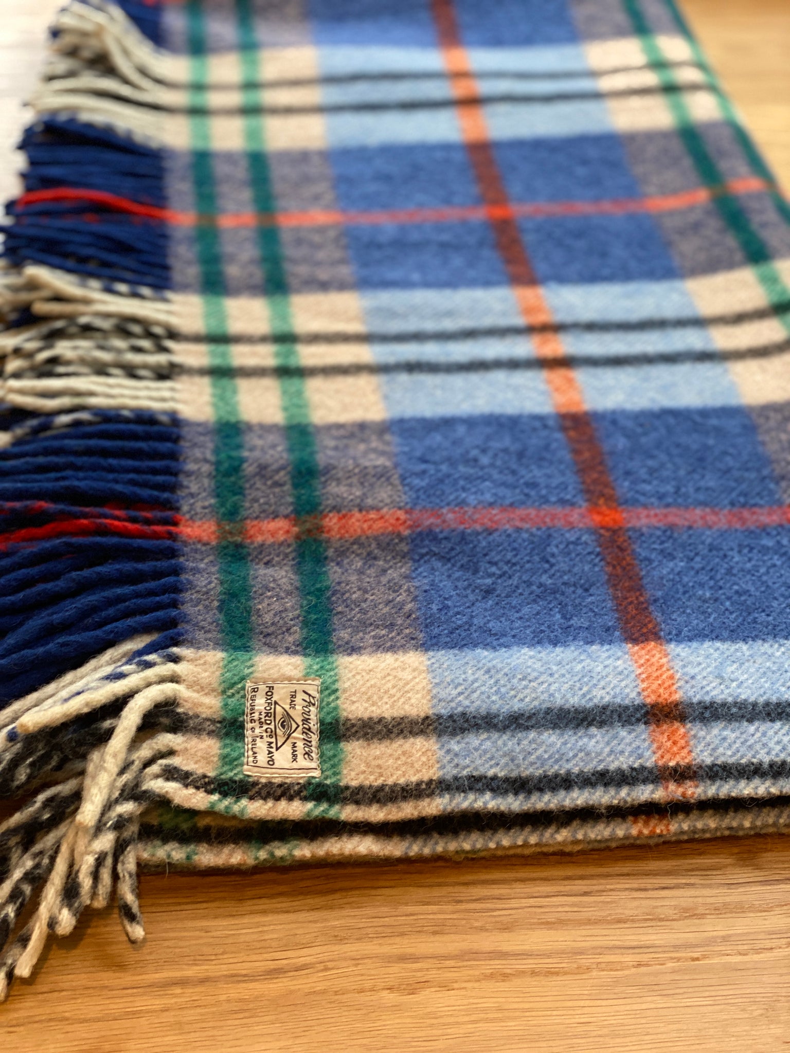 Vintage Irish Wool blanket (Blue, Pale blue, Red &Green)