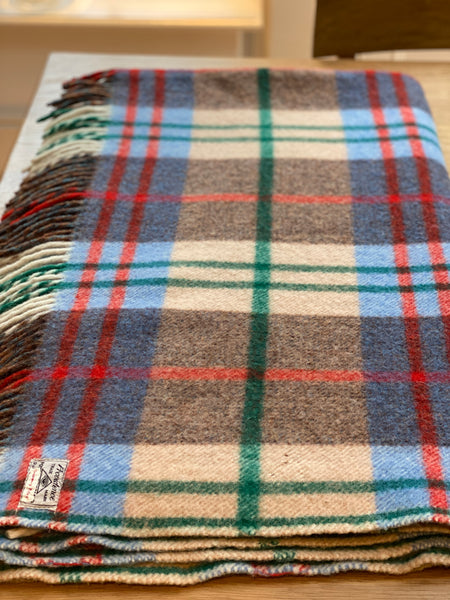 Vintage Irish Wool blanket (Beige, Green, Brown & Red)