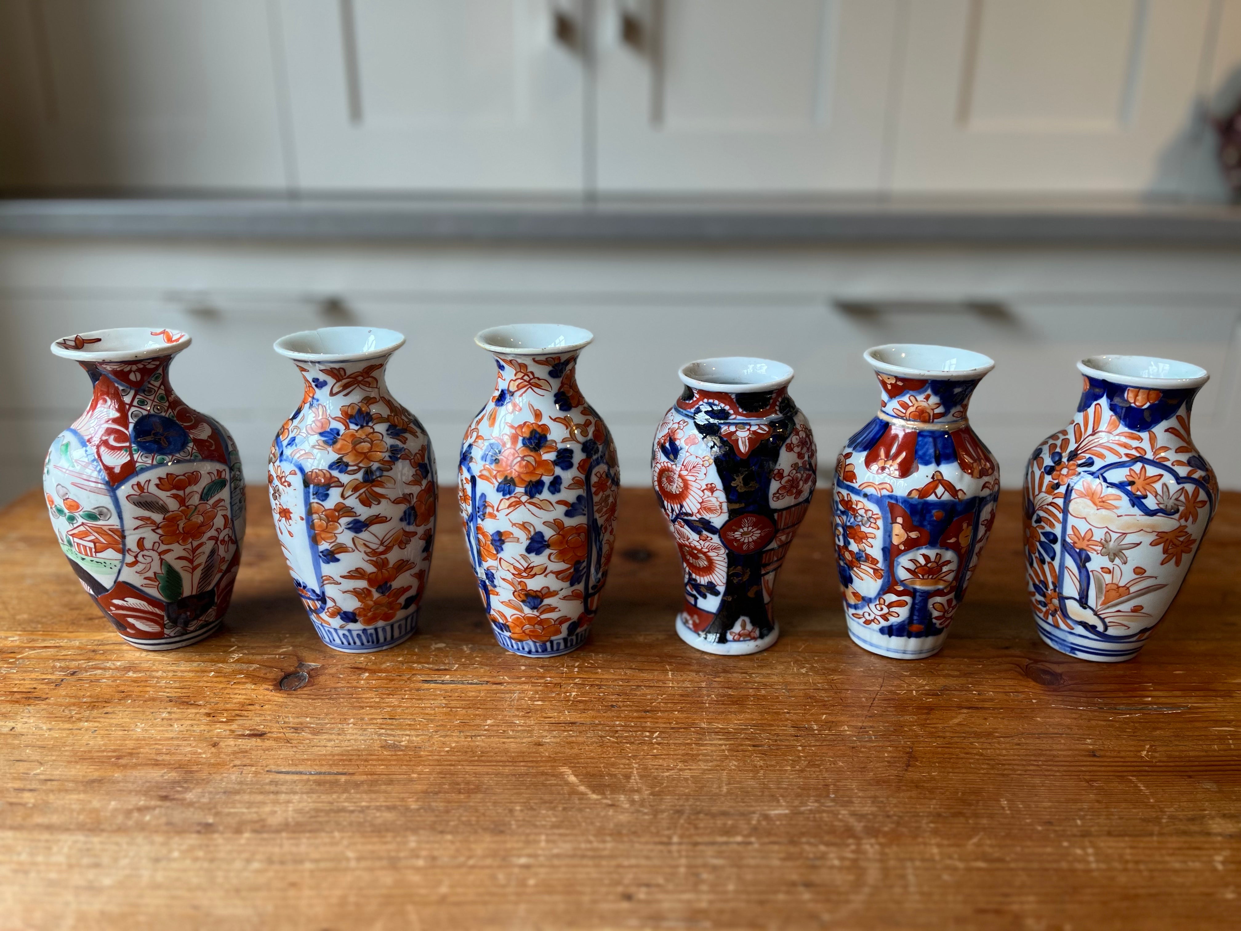 Collection of 6 Japanese Imari Vases