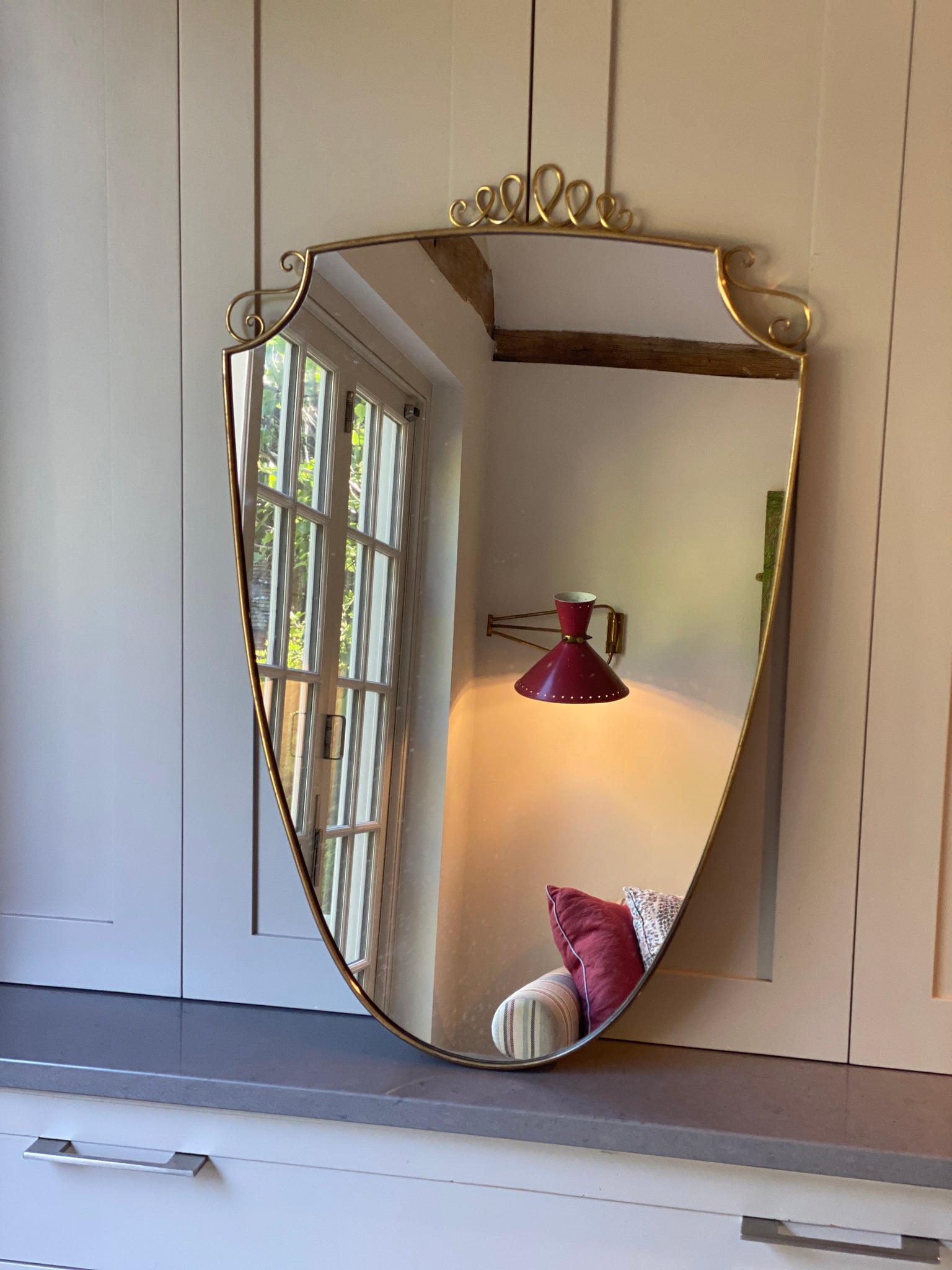Italian Brass Shield Mirror with motif – Litten Tree Antiques