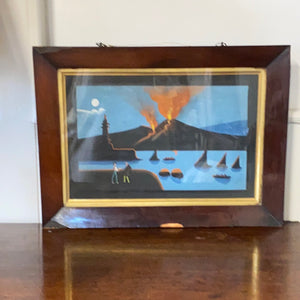Lovely Framed Naive Painting of Island with Volcanoes
