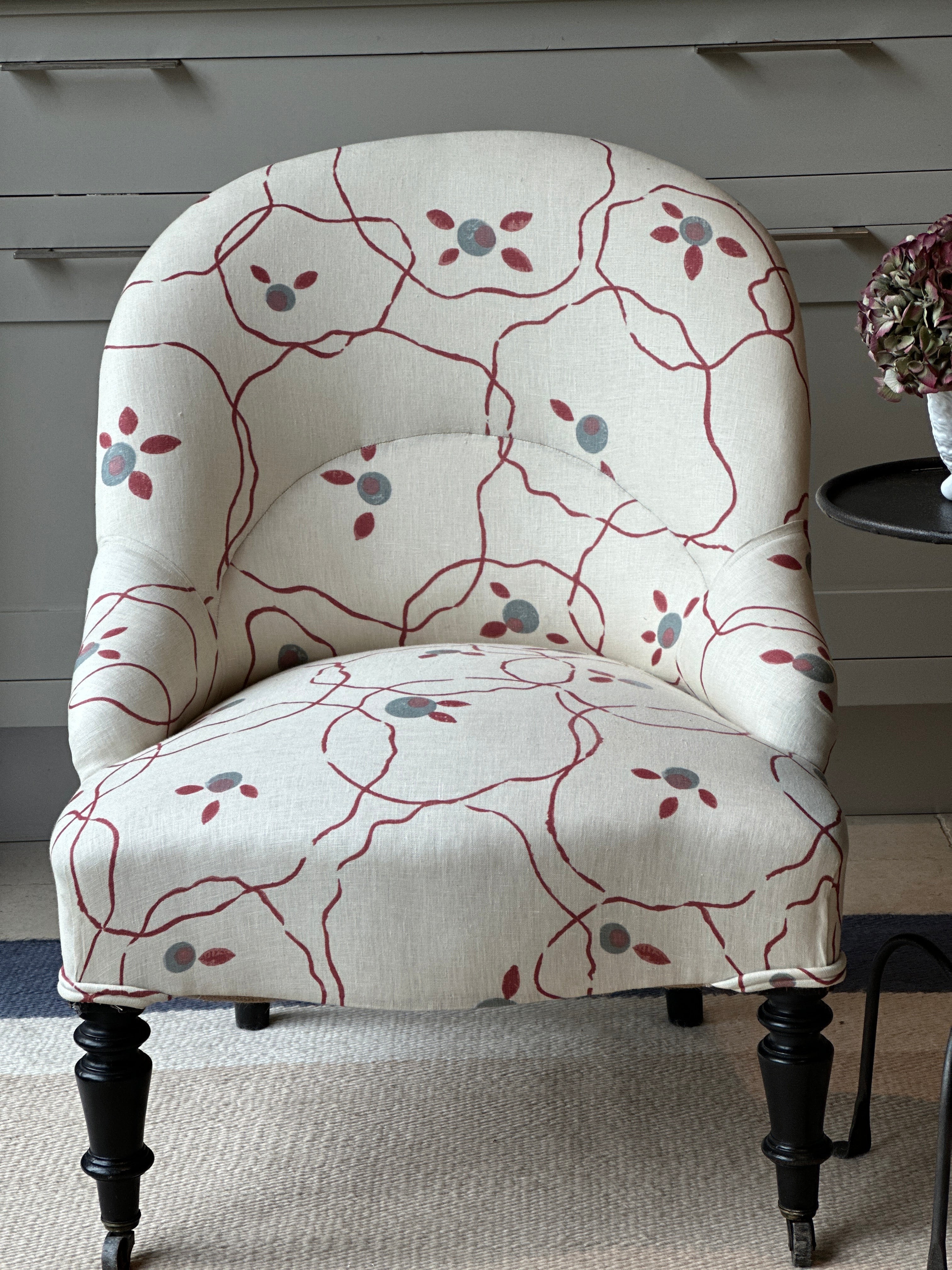 French Tub Chair in Rosa Bernal Jerez Roja