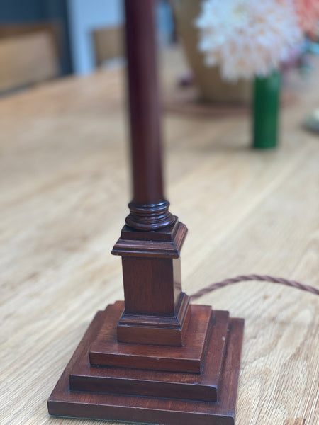 Mahogany and brass column candlestick lamp