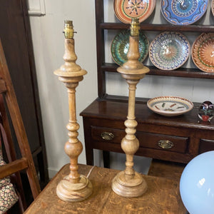 Pair on Tall Oak Candlestick Table lamps