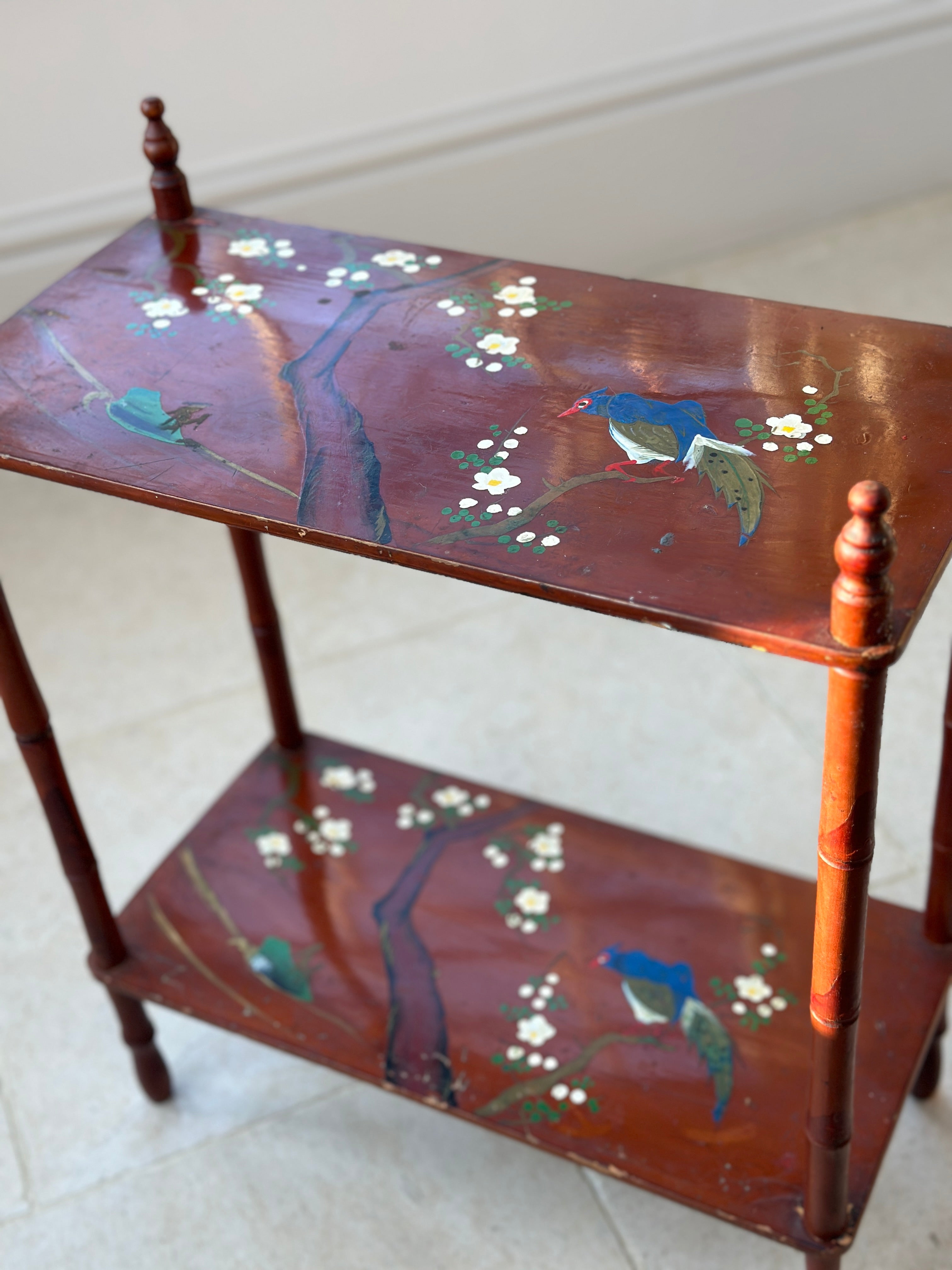 Sweet Painted Etagere with decorative chinoiserie exotic birds