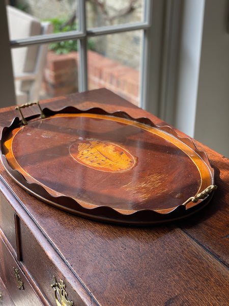 A pretty Edwardian scalloped tray with centre shell