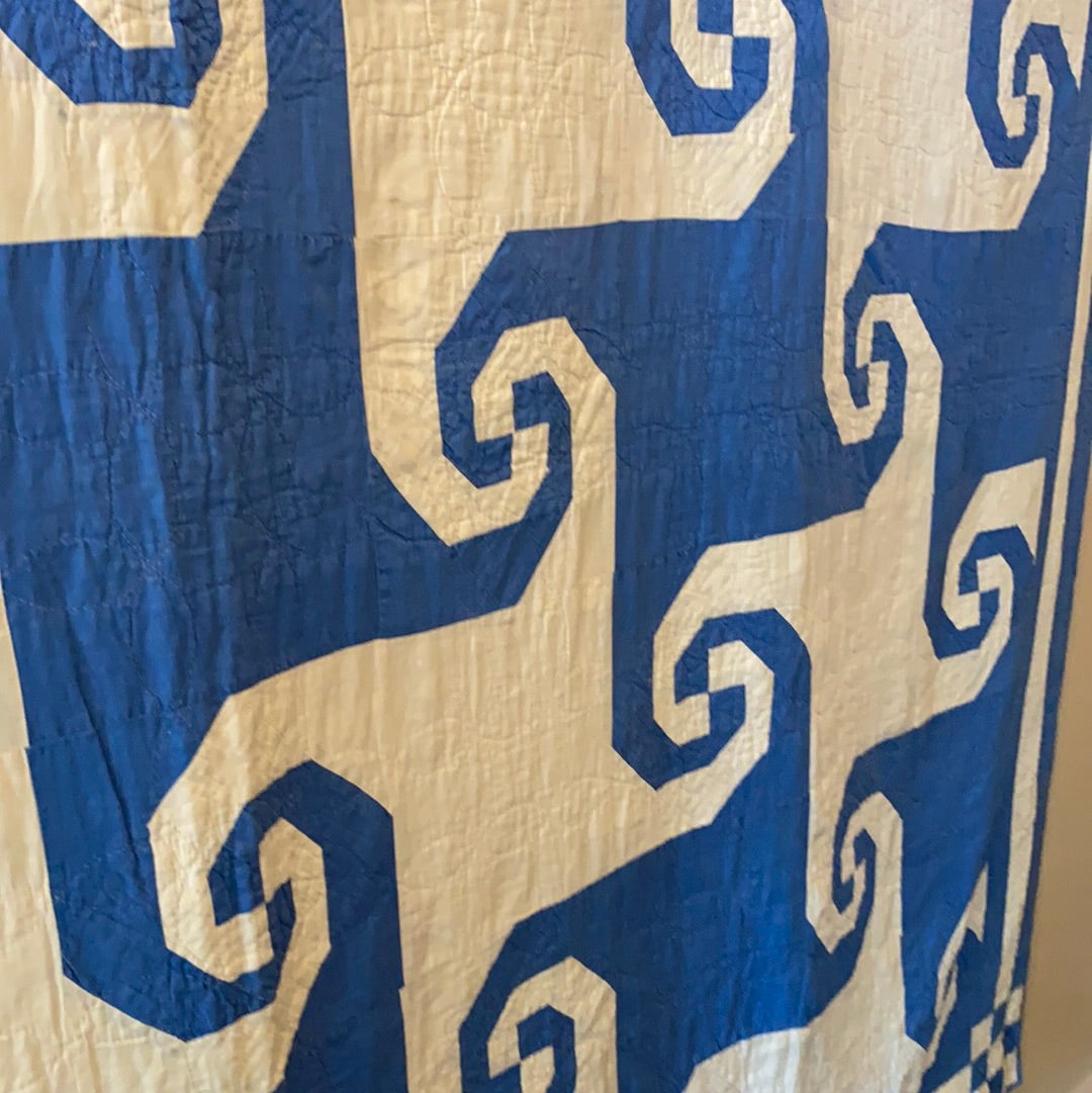 Beautiful Antique American Quilt 1890's  - Cobalt Blue & White