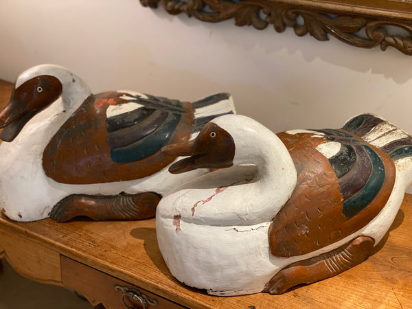 A Very Large Pair of Decorative Painted Geese