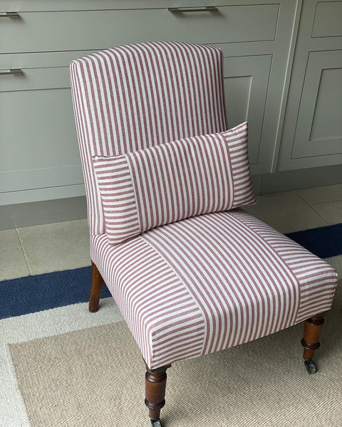 19th C Slipper Chair in Red & White Ticking