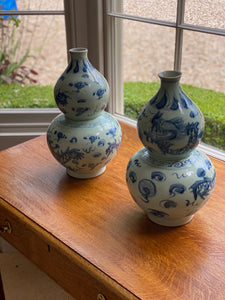 Pair Blue & White Double Gourd Vases
