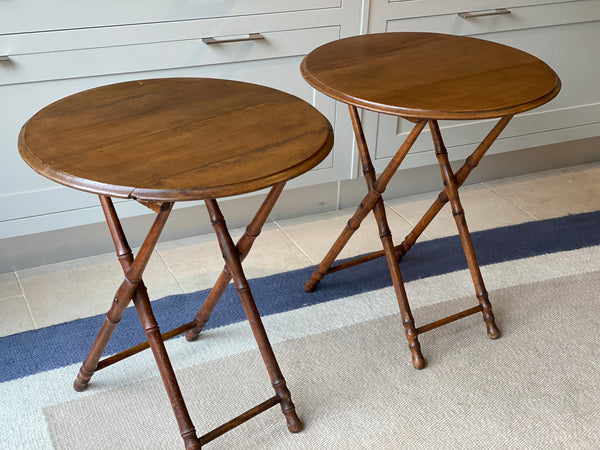 A pair of vintage faux bamboo folding side tables