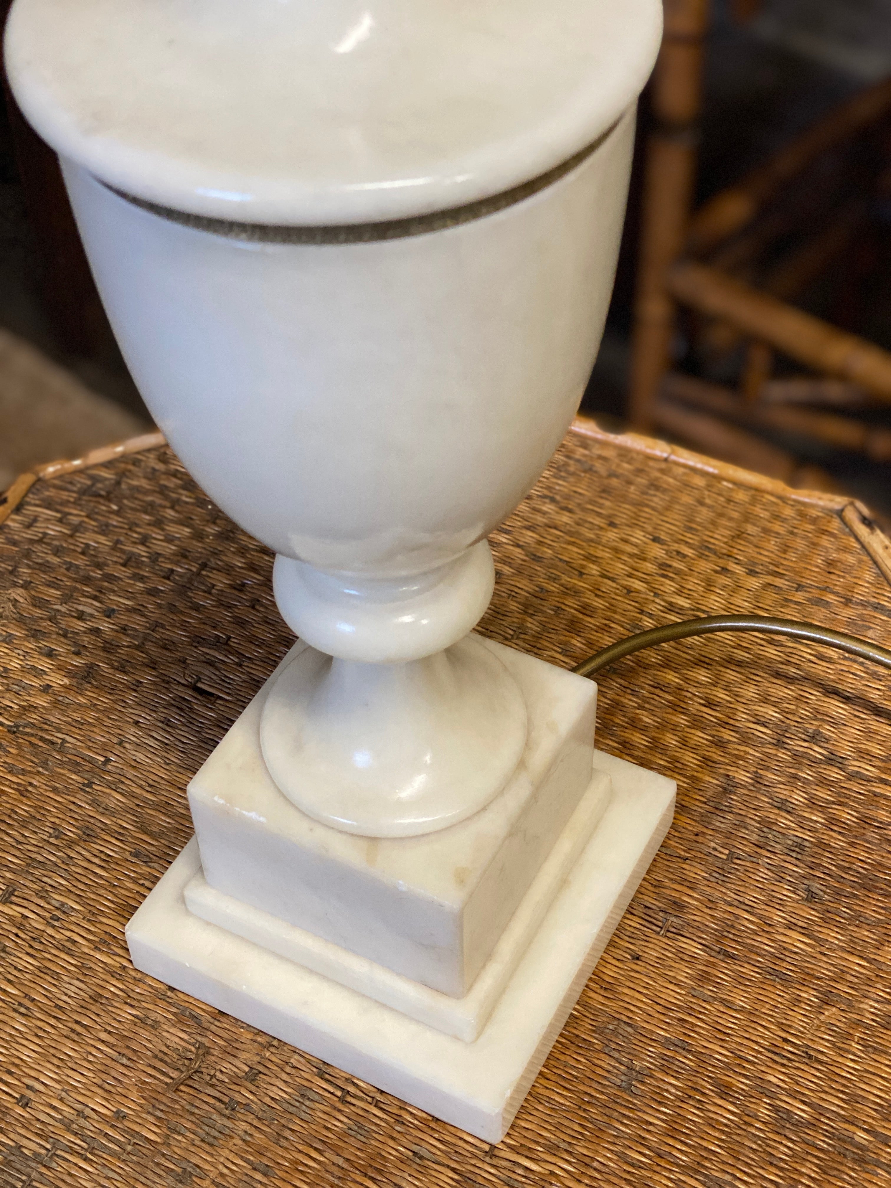 Large Alabaster Table Lamp with Gilt Edge