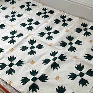 Cotton Dhurrie Rug Ivory with Green Flowers