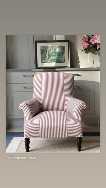Napoleon III Chair in Red & White Ticking