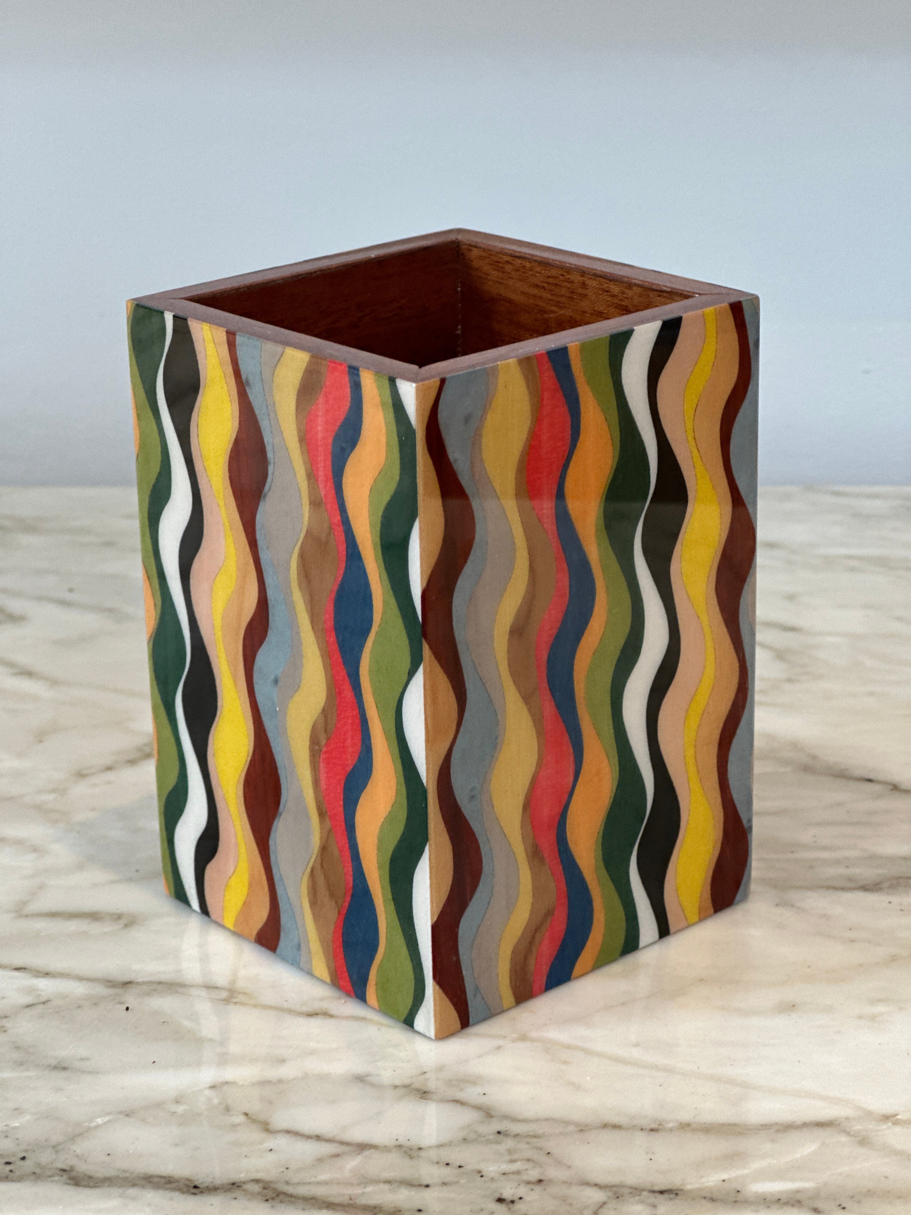 Marquetry Pen Holder - Rainbow Wavy