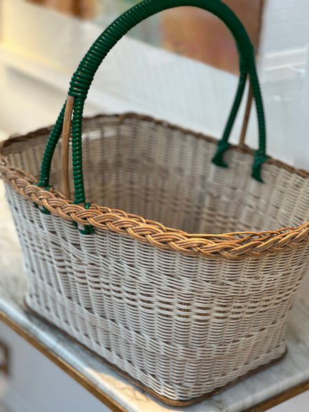 Vintage White Shopper with Green handle